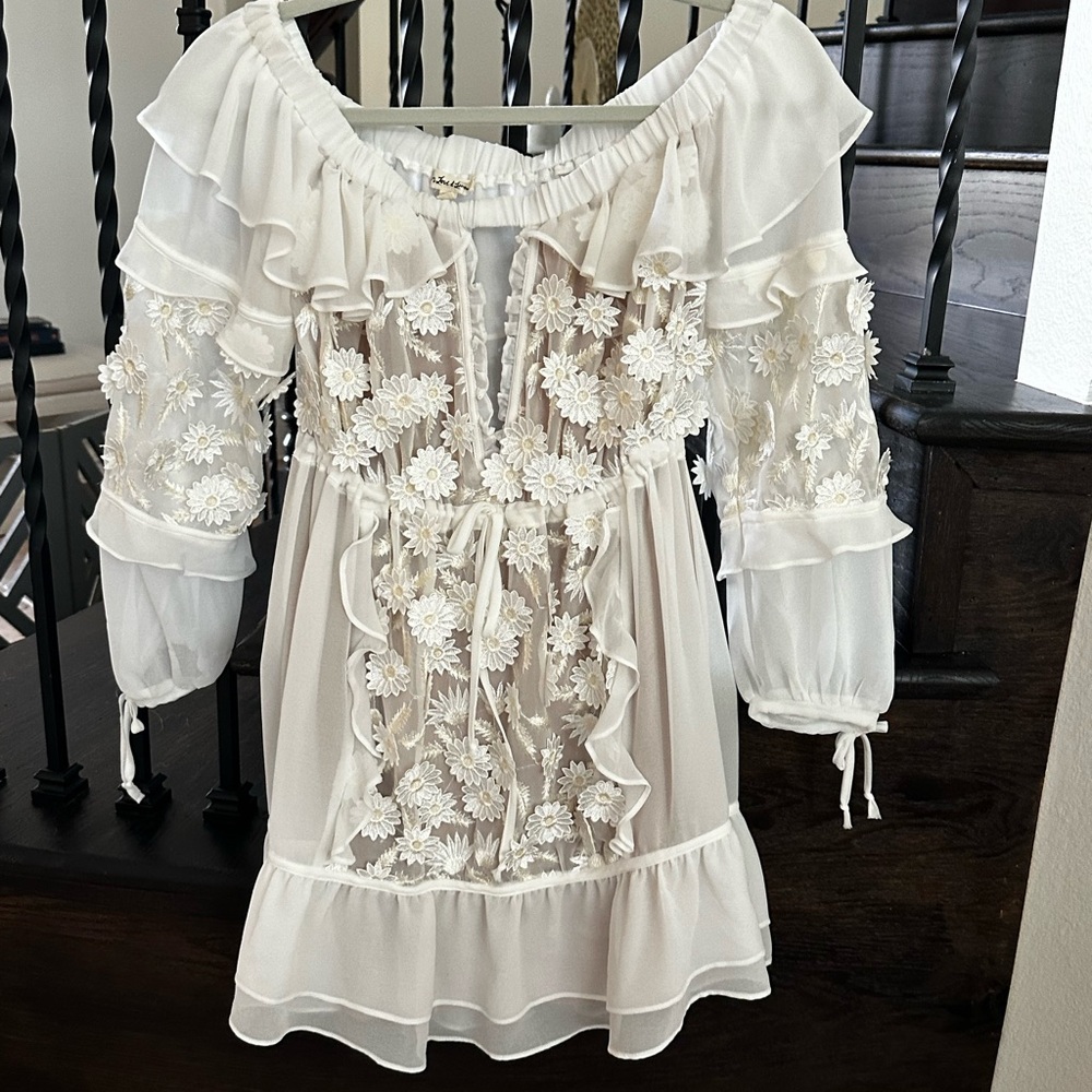 For Love And Lemons Cream Floral Mini Dress